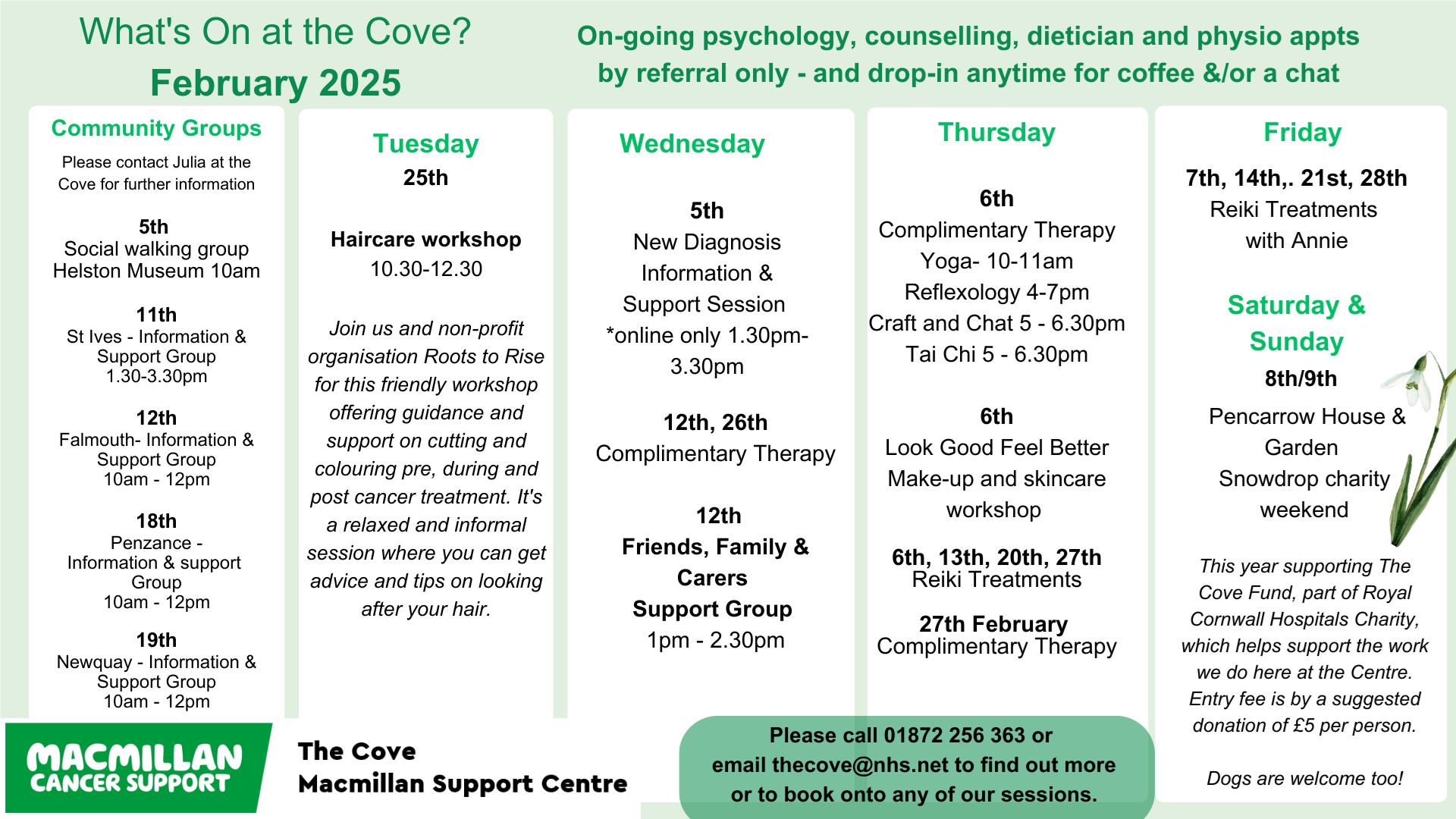 The Cove Macmillan event list for february 2025